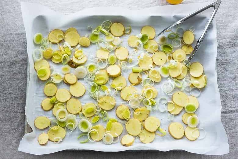 Dover Sole with Lemon, Dill and Leeks, a simple healthy sheet pan dinner that can be made quickly and easily. 
