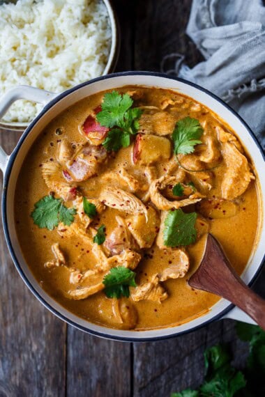 This Thai massaman curry recipe is easy to make and full of rich, warm, mellow flavor. Make it with your choice of chicken or tofu and potatoes in a lovely spiced curry sauce. This Thai massaman curry recipe is easy to make and full of rich, warm, mellow flavor. Make it with your choice of chicken or tofu and potatoes in a lovely spiced curry sauce.
