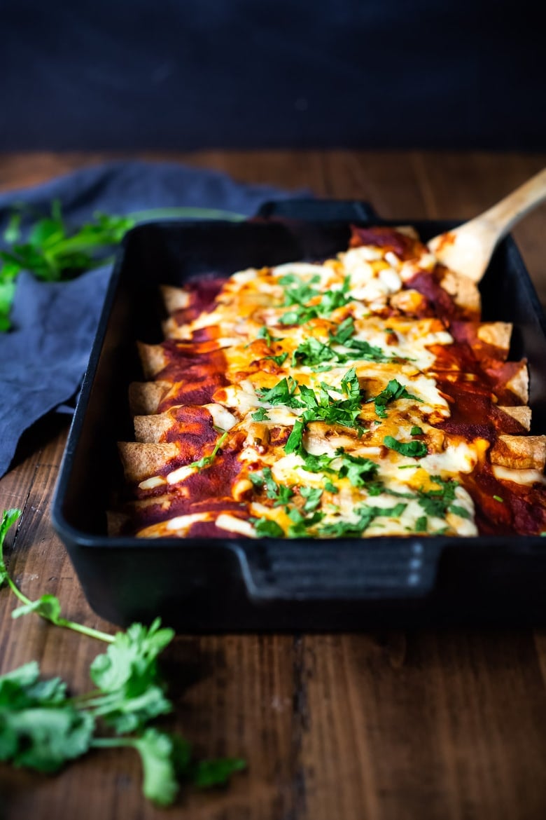 Baked veggie enchiladas with cilantro. 